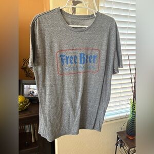 Original Retro Brand Gray Short Sleeve Graphic Tee with Blue and Red Logo